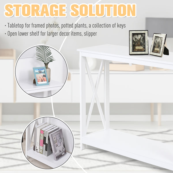 2-Tier Narrow Entryway Console Table with Storage Shelf, White