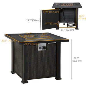 30 Inch Outdoor Gas Fire Pit Table, 50000 BTU Wicker Auto Ignition Propane Fire Table with Lid, Lava Rocks and Cover, CSA Certification for Patio
