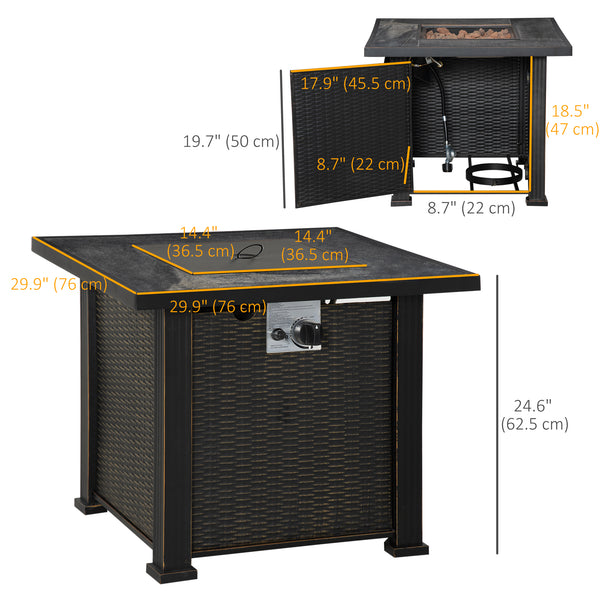 30 Inch Outdoor Gas Fire Pit Table, 50000 BTU Wicker Auto Ignition Propane Fire Table with Lid, Lava Rocks and Cover, CSA Certification for Patio