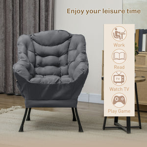 Modern accent chair with side pockets and solid steel legs, gray