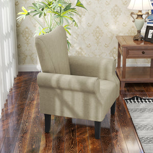 Fabric accent chair with wooden legs, beige