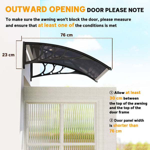 Window Awning Door Canopy, 29.9" x 39.4" Polycarbonate Cover, Front Door Patio Canopy with Solid Panel, Transparent