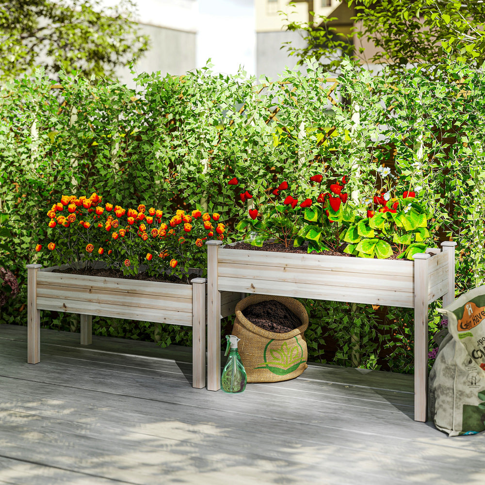 Two-tier raised wooden vegetable garden for flowers, vegetables and herbs