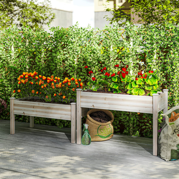 Two-tier raised wooden vegetable garden for flowers, vegetables and herbs