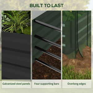 Raised galvanized steel planter with growing cage and shade cloth
