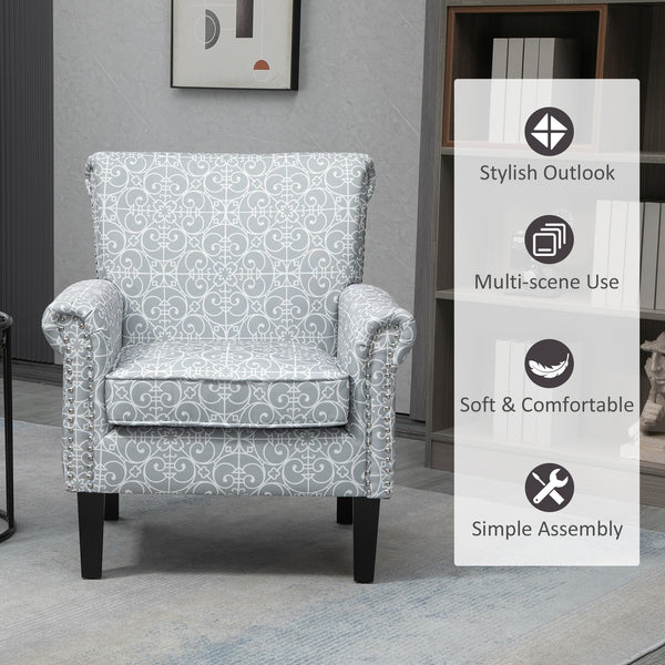 Upholstered accent chair with soft linen fabric, gray
