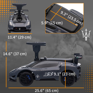 Maserati GT2 toddler car with storage, music, horn, gray