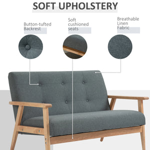 Upholstered 2-seater sofa with rubberwood legs, dark grey