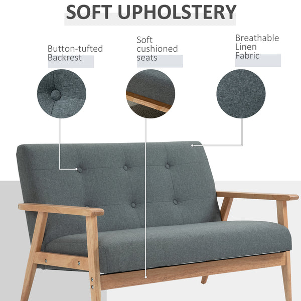 Upholstered 2-seater sofa with rubberwood legs, dark grey
