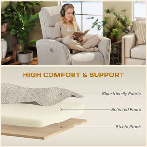 Electric reclining chair, fabric upholstery, USB ports, footrest, beige