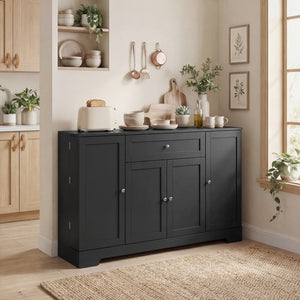 Modern Kitchen Storage Cabinet with Drawer, Adjustable Shelves with Door Brackets, Black