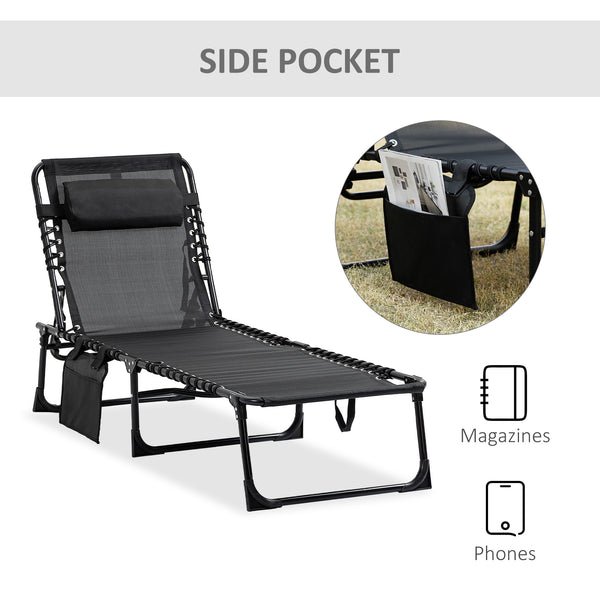 Folding chaise lounge with adjustable backrest and removable cushion, black 