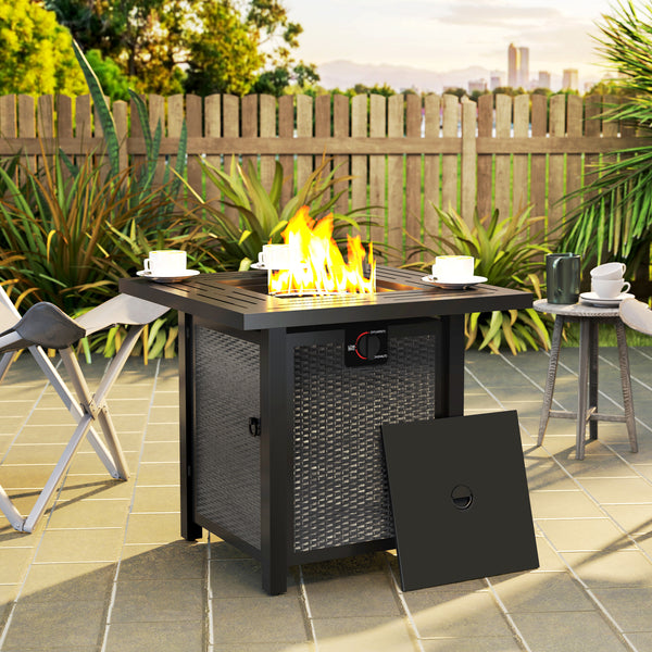 Square gas fire pit, smokeless, with cover, black
