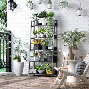 Modern bookcase with wide 5-tier shelves, metal frame, black