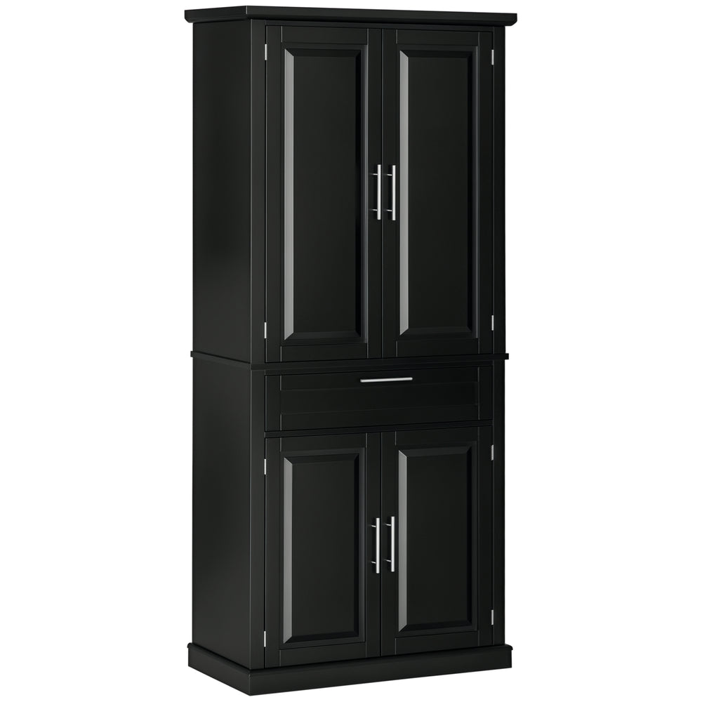 72" Kitchen Pantry Cabinet, Freestanding Storage Cabinet, 4-Door Cabinet with Drawer and Adjustable Shelves, Black