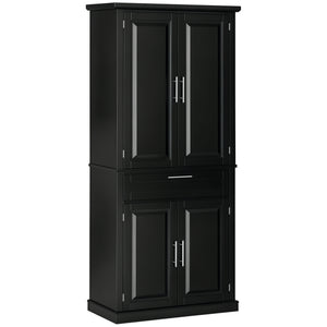 72" Kitchen Pantry Cabinet, Freestanding Storage Cabinet, 4-Door Cabinet with Drawer and Adjustable Shelves, Black