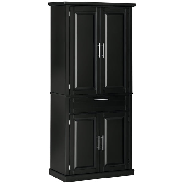 72" Kitchen Pantry Cabinet, Freestanding Storage Cabinet, 4-Door Cabinet with Drawer and Adjustable Shelves, Black
