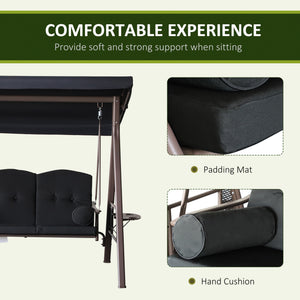 Swing chair for 3 people with steel canopy, black