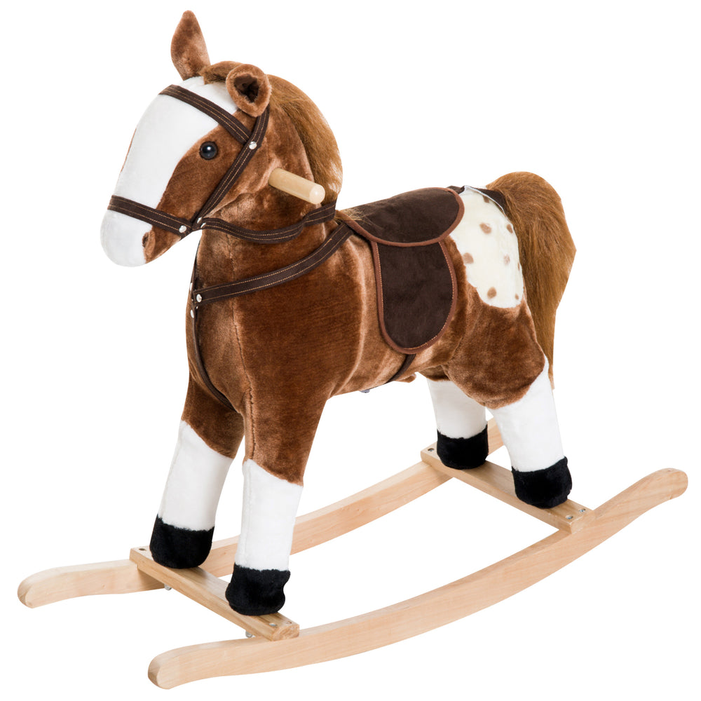 Kids Plush Rocking Horse with Realistic Sound, Brown
