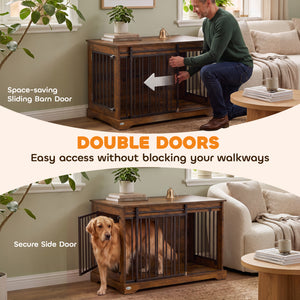 Sliding Door Dog Crate Furniture, 100 cm, Black and Wood Effect
