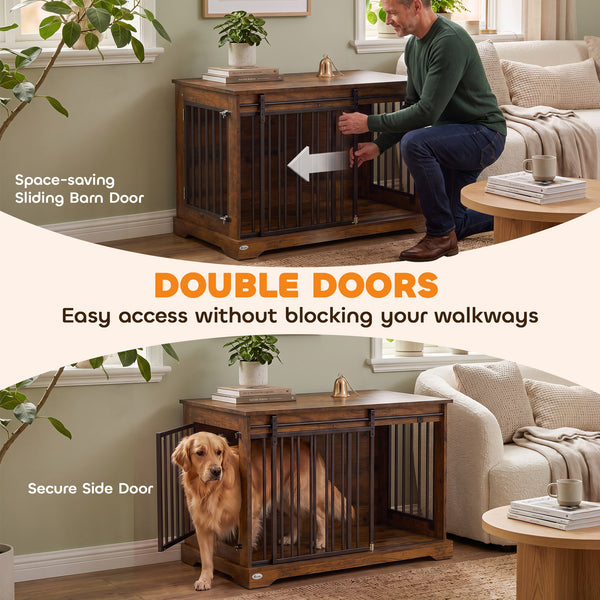 Sliding Door Dog Crate Furniture, 100 cm, Black and Wood Effect