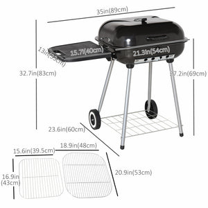 Charcoal BBQ Grill with Warming Rack & Storage Side Table, Portable Barbecue Smoker, 89 x 60 x 83 cm, Black