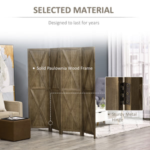 4 Panel Farmhouse Style Room Divider with Wood Frame, Brown