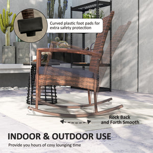 Synthetic rattan rocking chair with cushion, dark blue