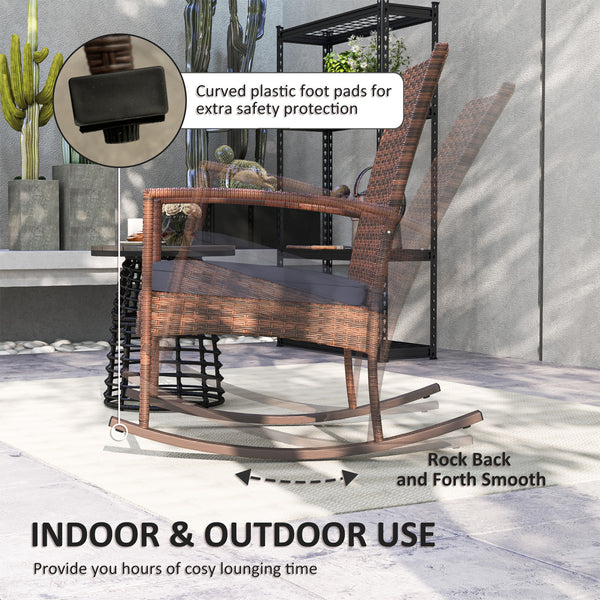 Synthetic rattan rocking chair with cushion, dark blue