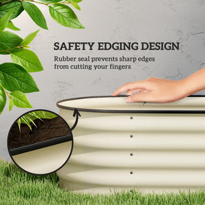 Raised galvanized steel planter with safety rim, cream white