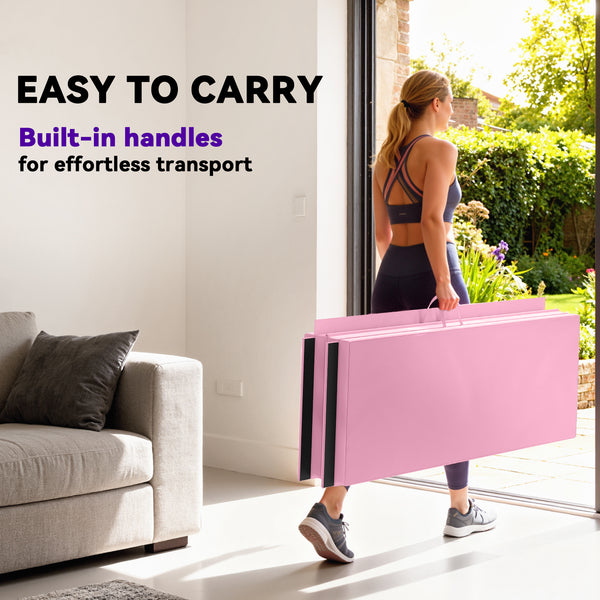 2-inch thick folding gymnastics mat with 4 panels – Pink