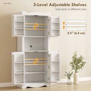 Storage unit with 12 door shelves and microwave stand, white