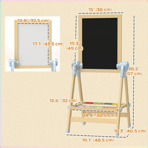 Double-sided wooden art easel with height-adjustable chalkboard and magnetic whiteboard, natural