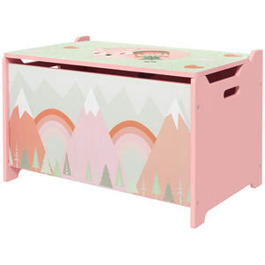 Children's toy box with lid and safety hinges, pink