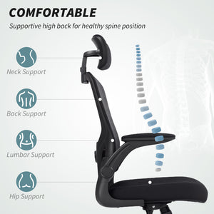 Ergonomic mesh office chair with headrest and lumbar support, black