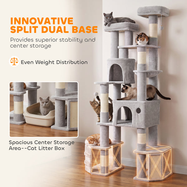 79-inch 5-level giant cat tree with 2 condos, hammock and scratching posts, gray