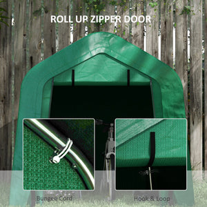 6 x 8 motorcycle shelter with side walls and roll-up door, green