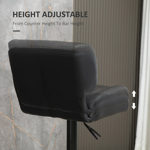 Set of 2 swivel bar stools in synthetic leather, black