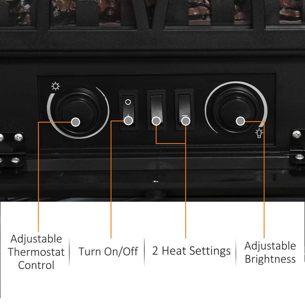 Freestanding Electric Fireplace with Adjustable LED Flame Effect 750W/1500W, Black