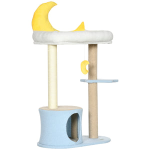 Cat tree with Teddy fleece bed, scratching post, hanging toy, star platform