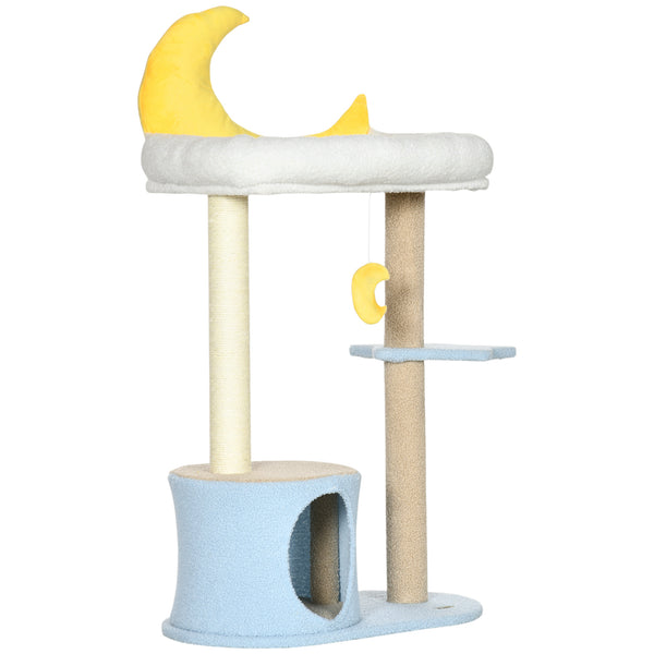 Cat tree with Teddy fleece bed, scratching post, hanging toy, star platform