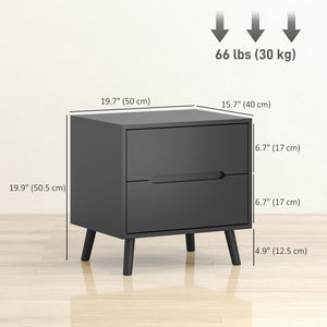 Set of 2 nightstands with 2 drawers and wooden legs – Black