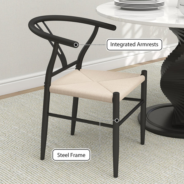 Set of 2 modern style woven fabric dining chairs