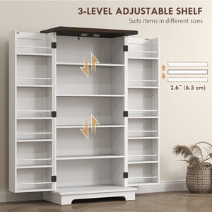 Country Style Pantry with Adjustable Shelves, White