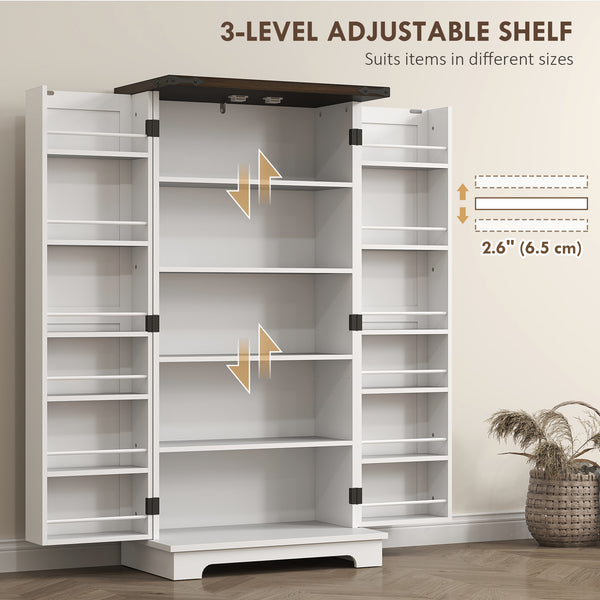 Country Style Pantry with Adjustable Shelves, White