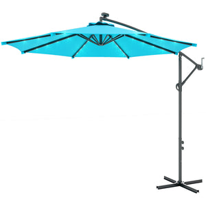 10-foot cantilever parasol with solar light and adjustable angle, turquoise
