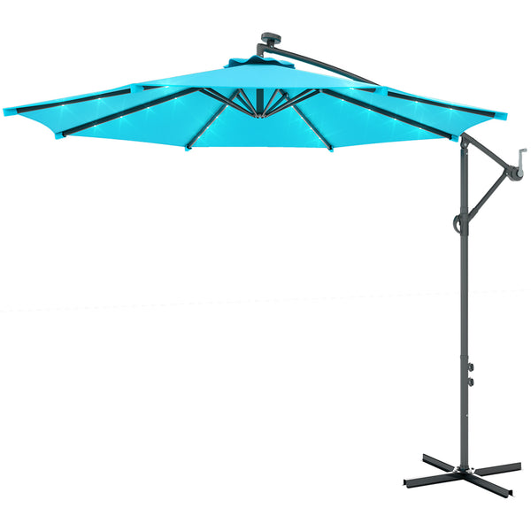 10-foot cantilever parasol with solar light and adjustable angle, turquoise