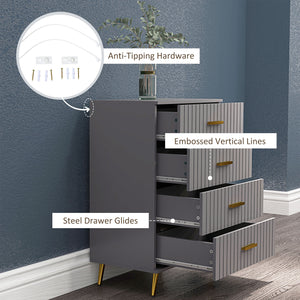 Chest of drawers with 4 drawers, aluminum legs and gold handles, dark grey.
