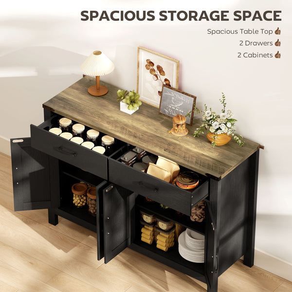 Farmhouse Kitchen Storage Buffet with 2 Drawers and Shelves, Black