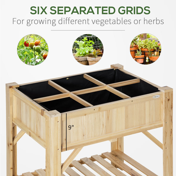 Raised planter with 6 pockets, storage shelf, and non-woven fabric